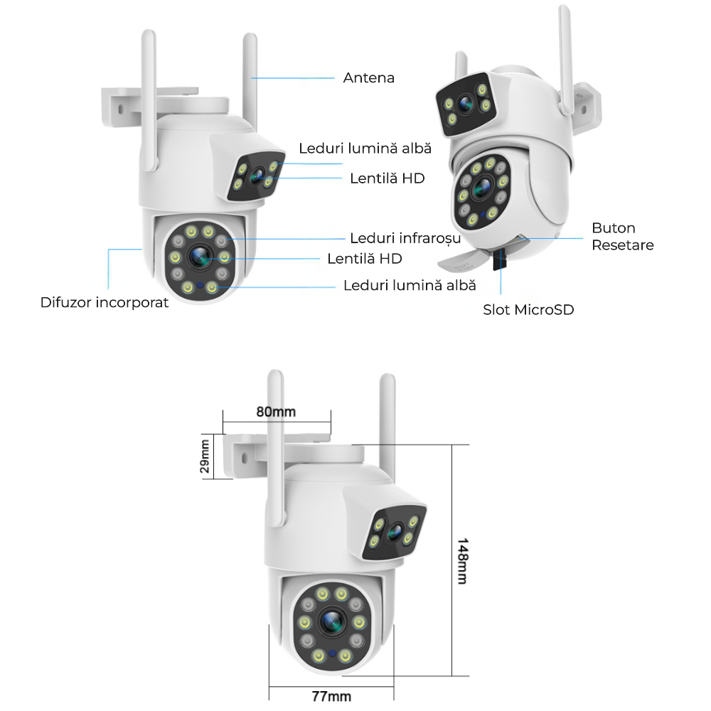 Cameră de supraveghere WiFi rotativă 360°