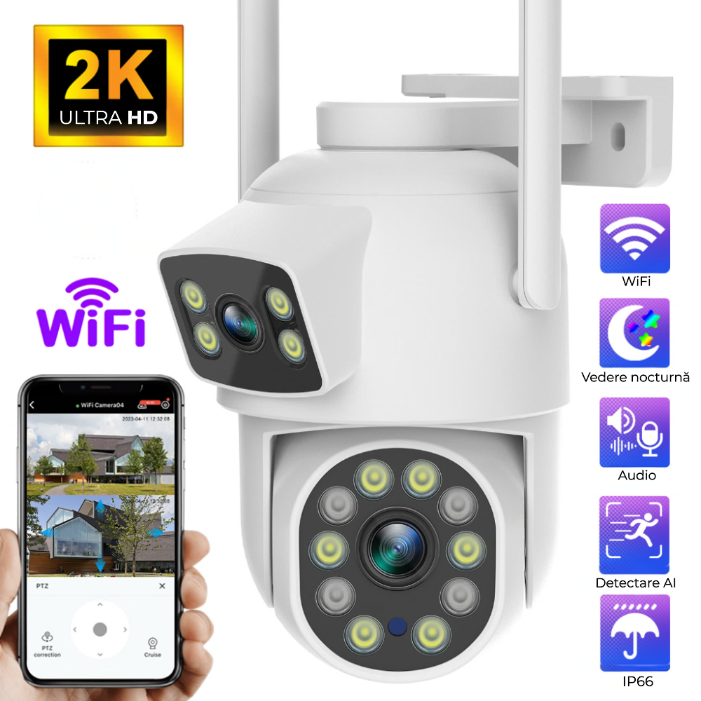 Cameră de supraveghere WiFi rotativă 360°