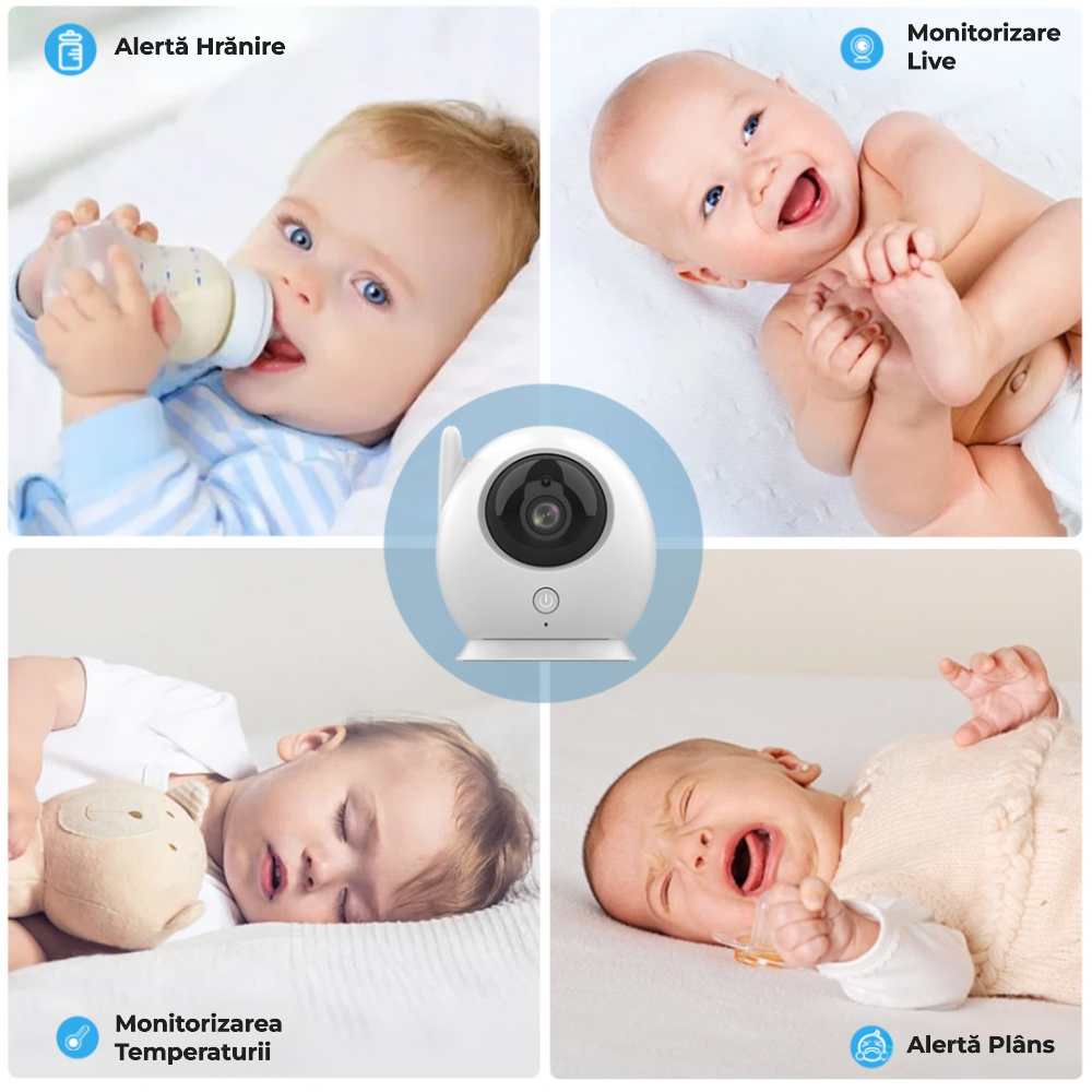 Baby monitor video 4,3" cu cameră rotativă