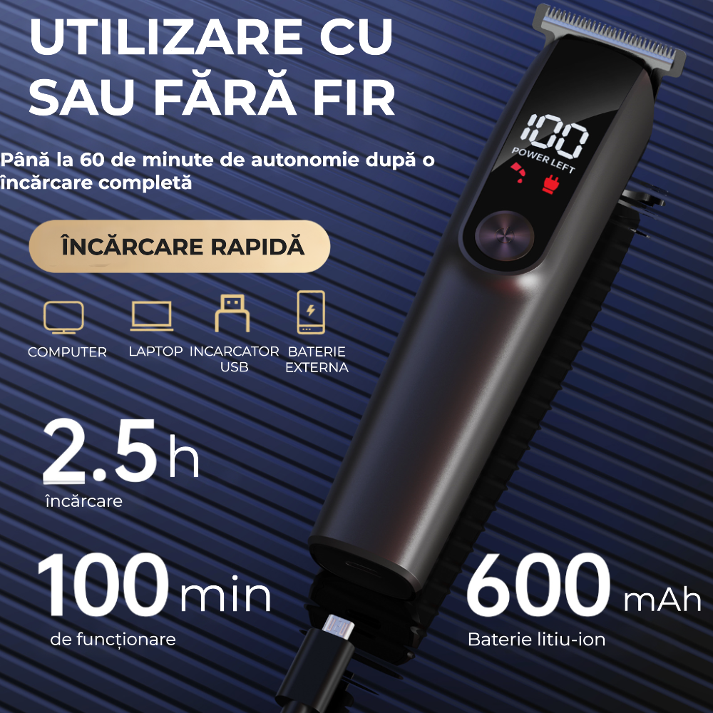 Mașină de tuns brushless reîncărcabilă