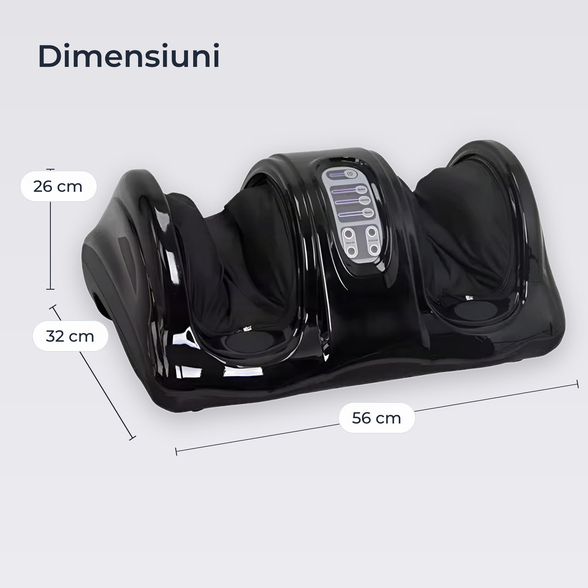 Dimensiunile aparatului: lungime 56 cm, lățime 32 cm, înălțime 26 cm