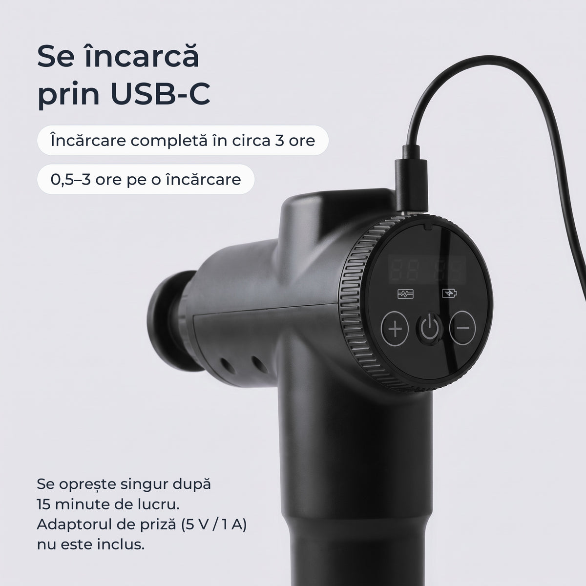 Pistol de masaj încărcat prin portul USB-C