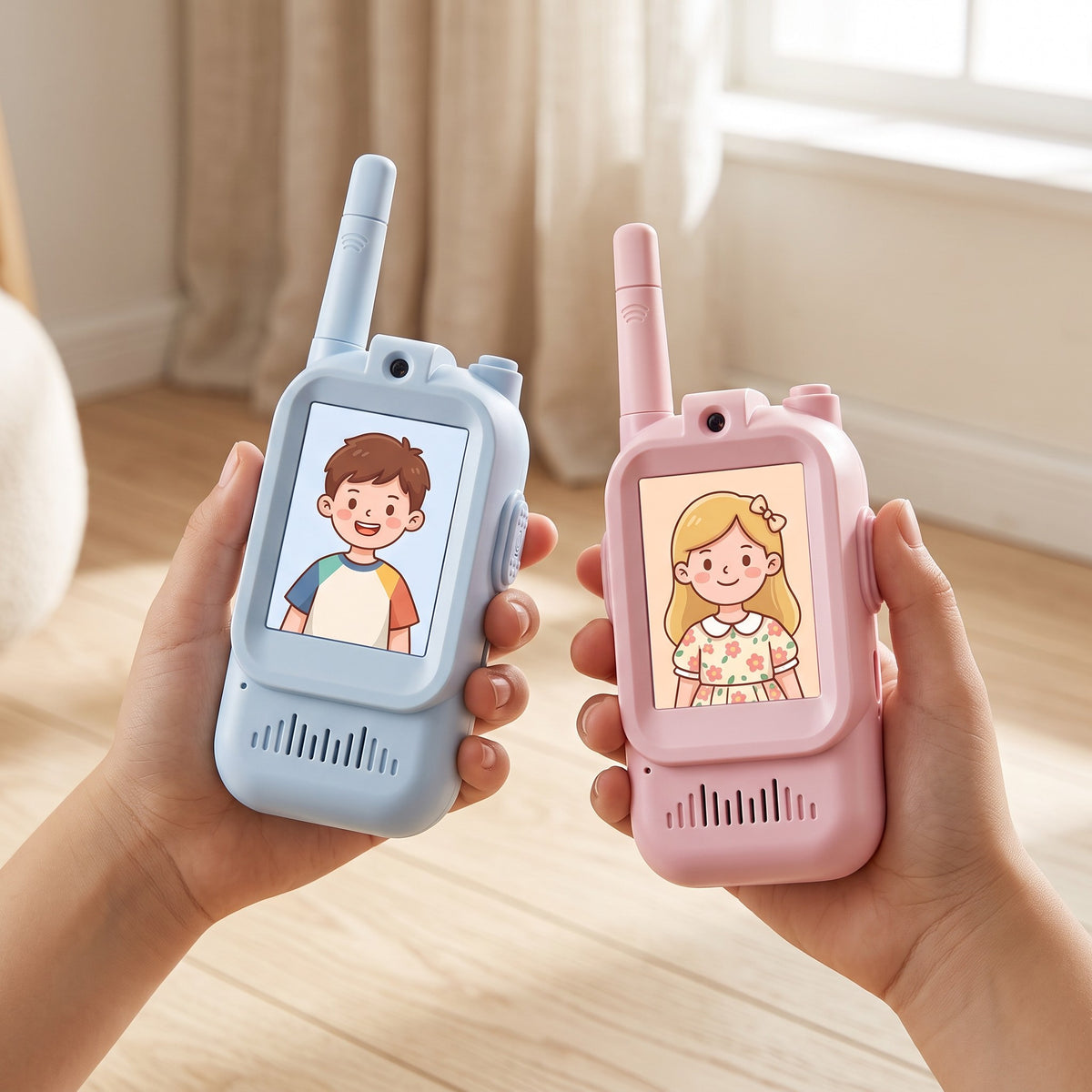 Walkie-talkie video pentru copii, set de două, în folosință