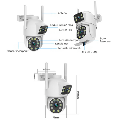 Cameră de supraveghere WiFi rotativă 360°