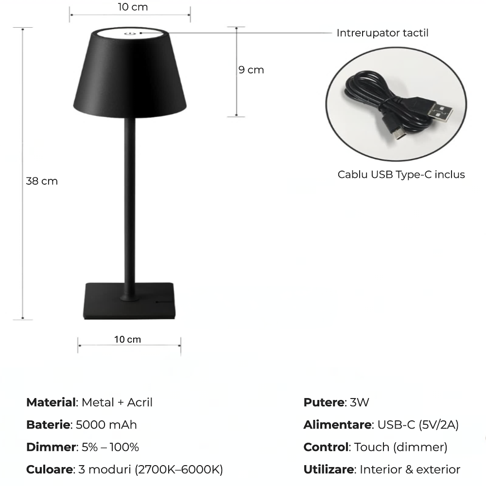 Lampă de masă LED reîncărcabilă