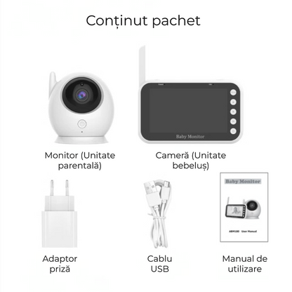 Baby monitor video 4,3" cu cameră rotativă