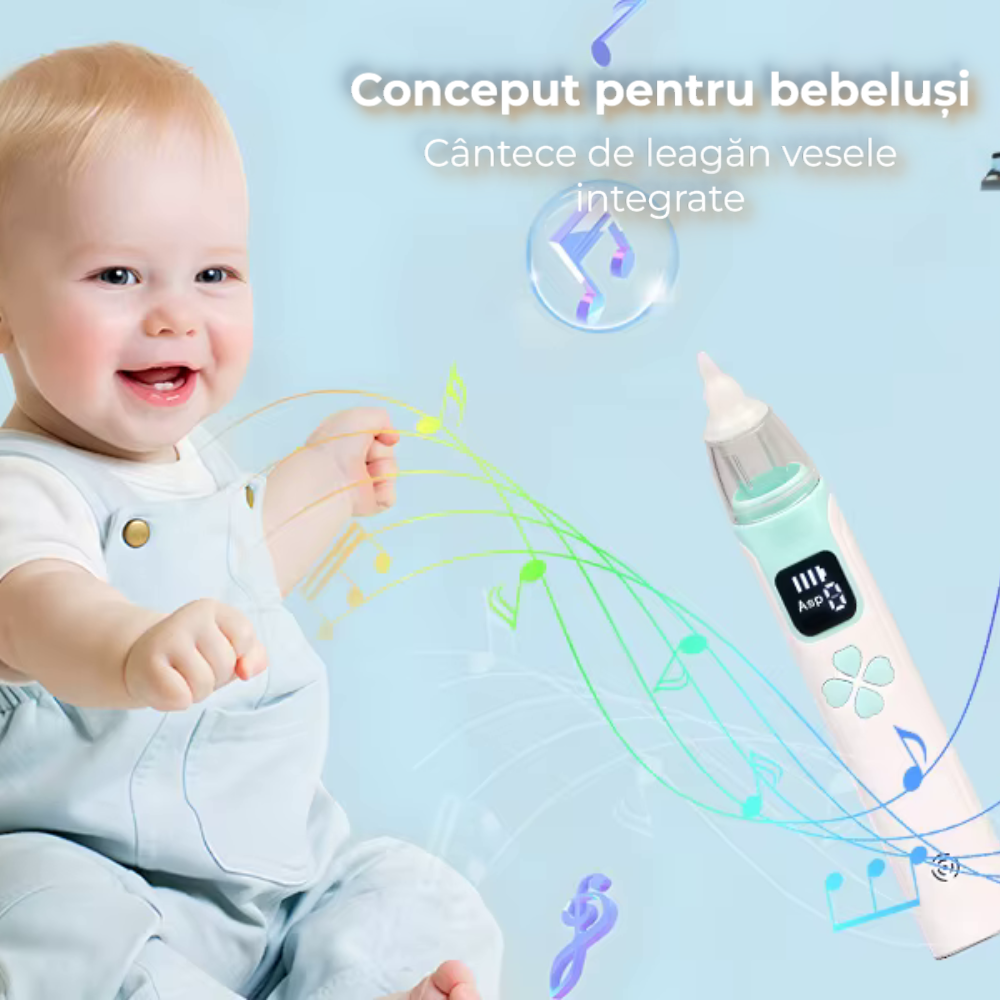 Aspirator nazal electric pentru bebeluși, reîncărcabil, cu 4 vârfuri din silicon
