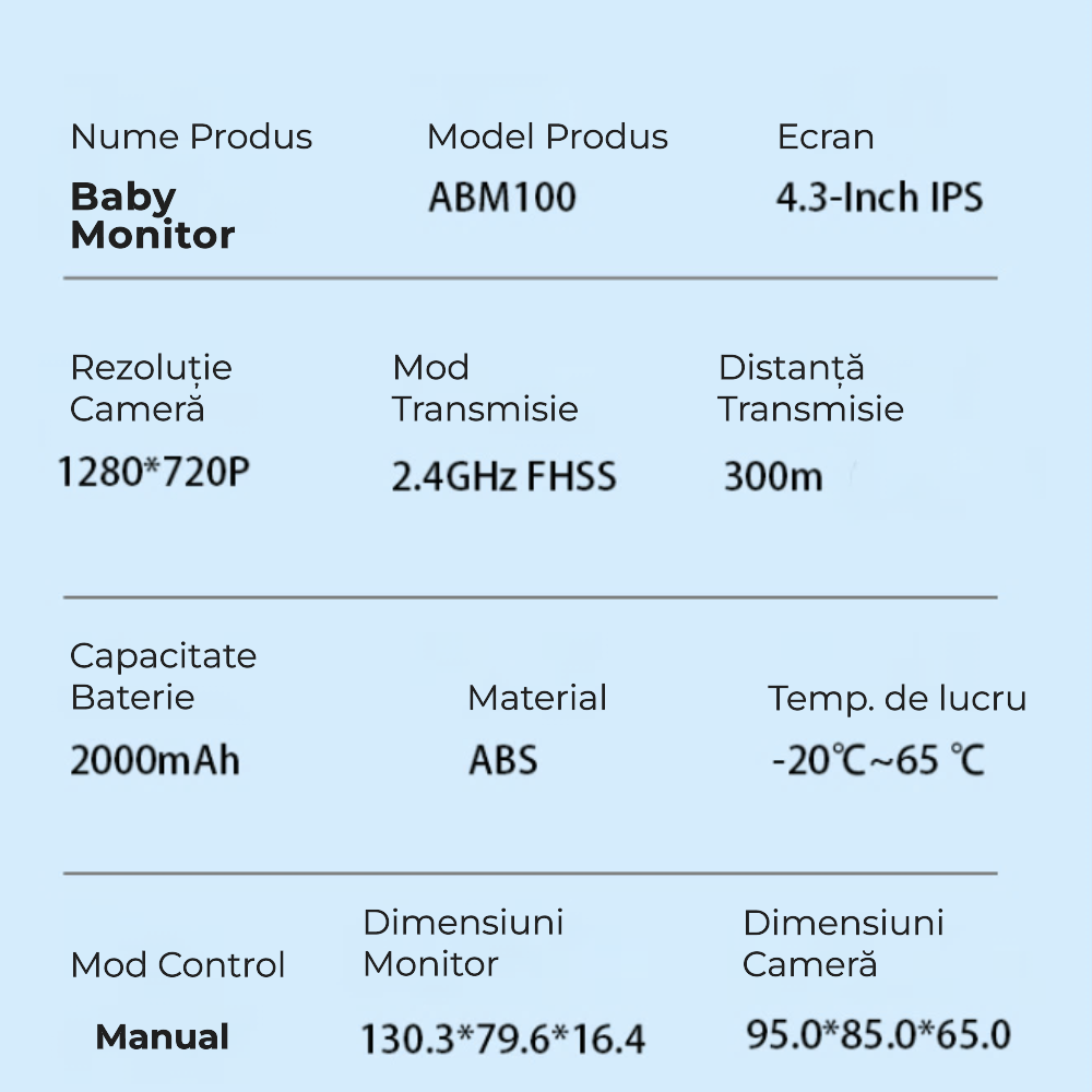 Baby monitor video 4,3" cu cameră rotativă
