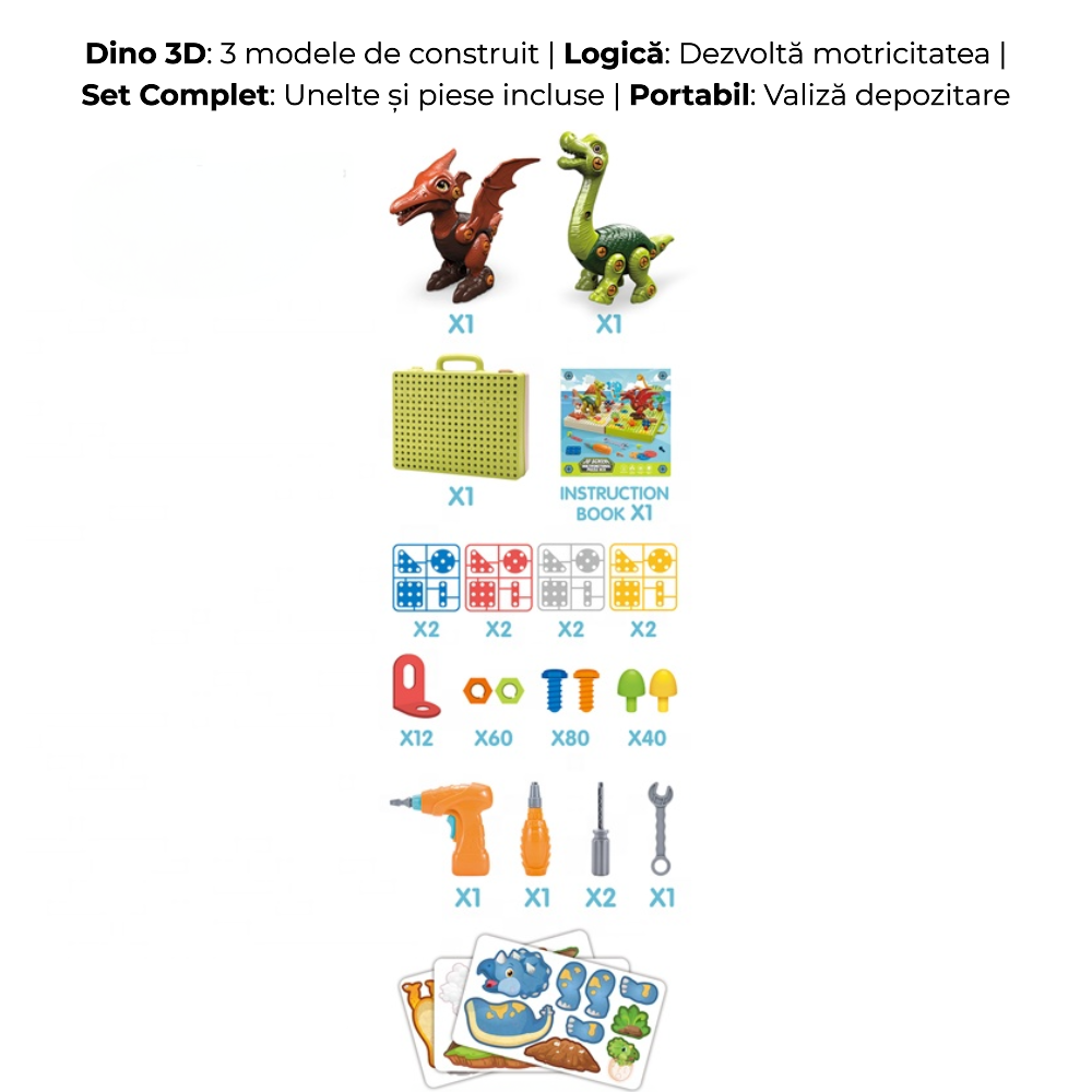 Dinozaur 3D de construit cu bormașină