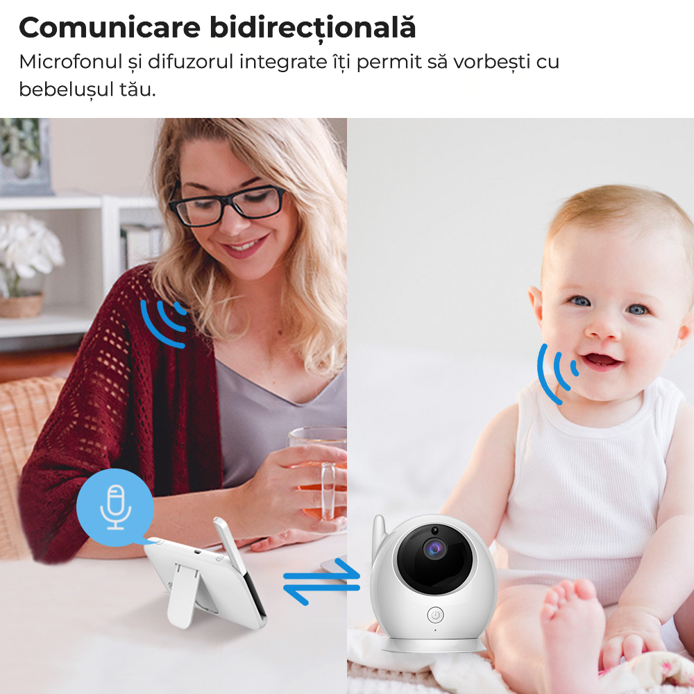 Baby monitor video 4,3" cu cameră rotativă