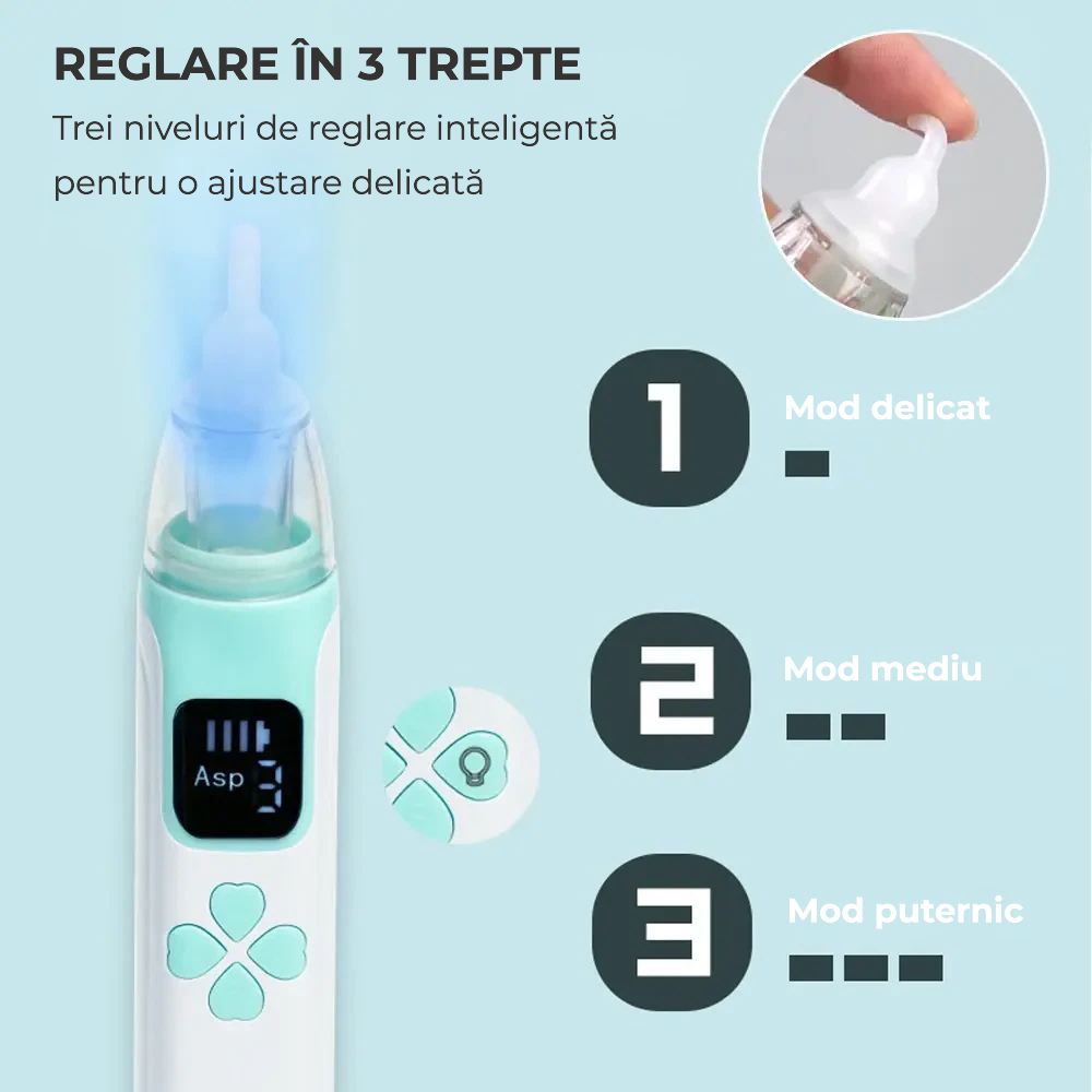Aspirator nazal electric pentru bebeluși, reîncărcabil, cu 4 vârfuri din silicon