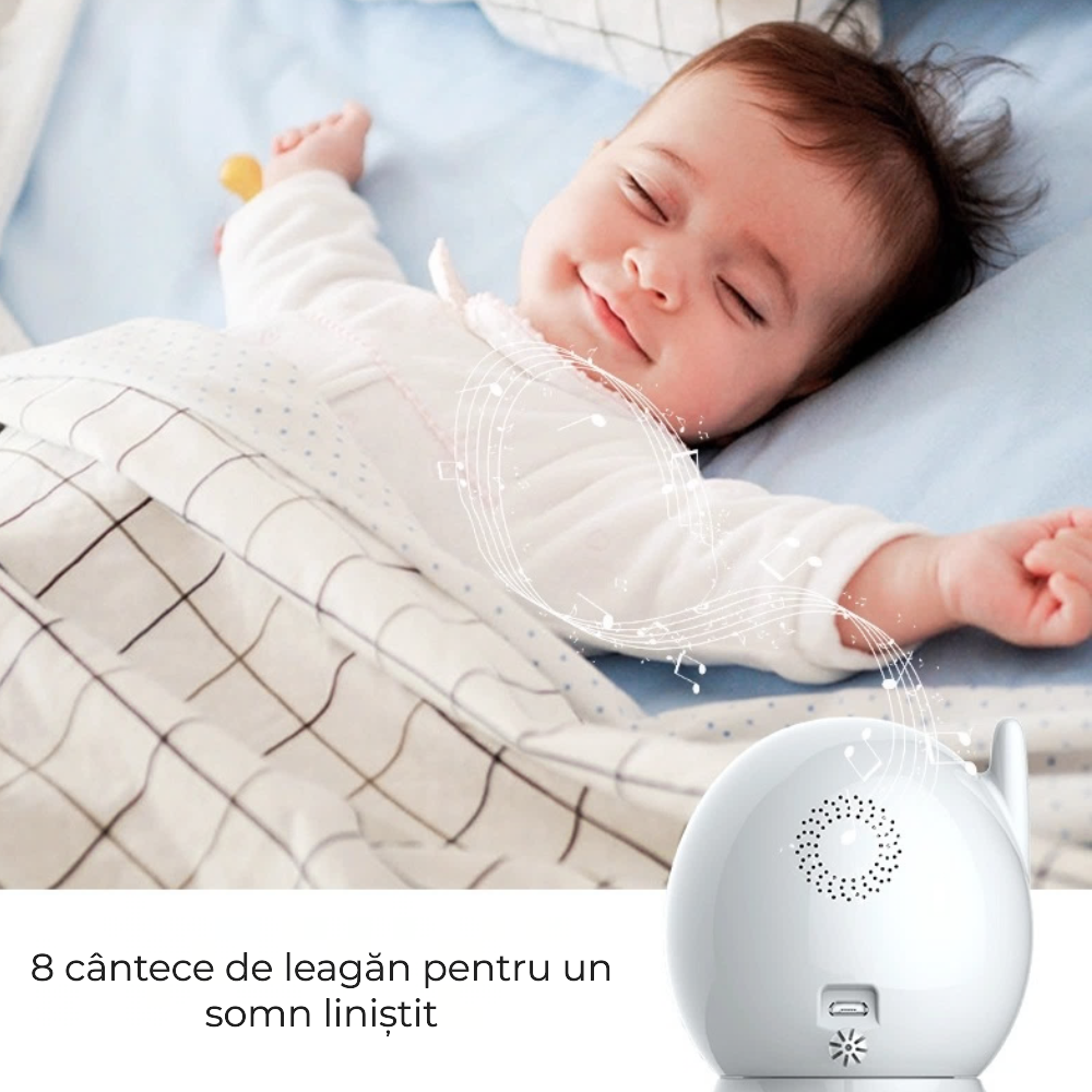 Baby monitor video 4,3" cu cameră rotativă