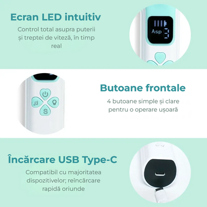 Aspirator nazal electric pentru bebeluși, reîncărcabil, cu 4 vârfuri din silicon