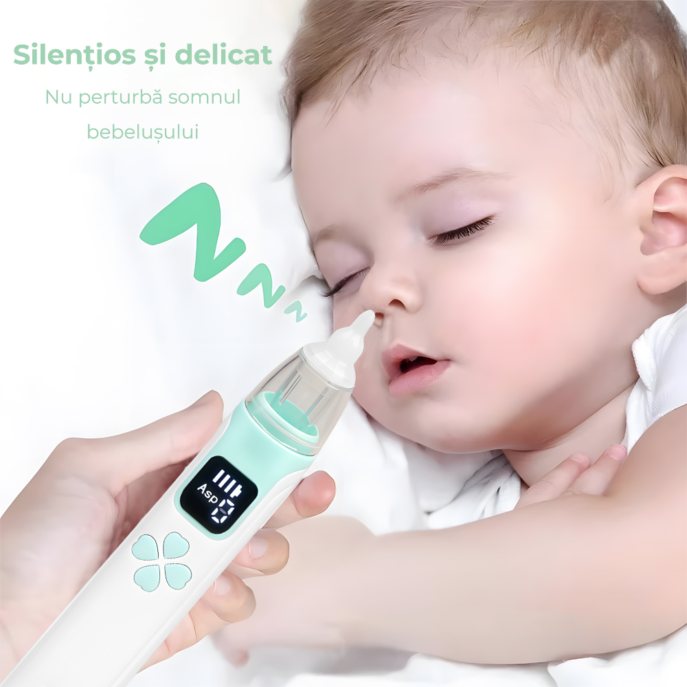 Aspirator nazal electric pentru bebeluși, reîncărcabil, cu 4 vârfuri din silicon