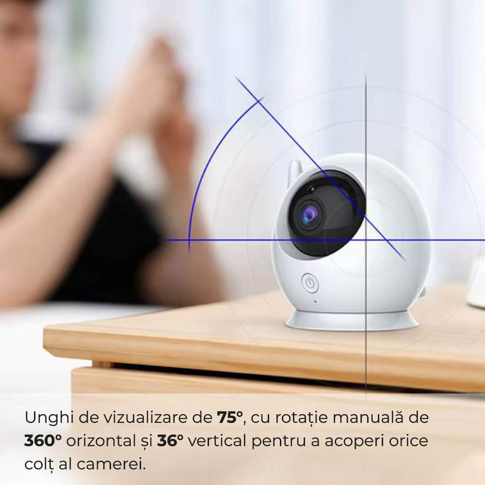 Baby monitor video 4,3" cu cameră rotativă