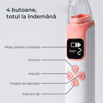 Butoanele și afișajul aspiratorului nazal: pornire, melodii, treaptă și aspirare 