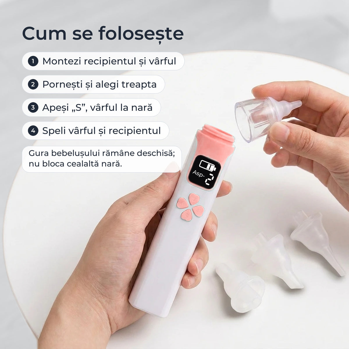Cum se folosește aspiratorul nazal: montare, pornire, aspirare, curățare 