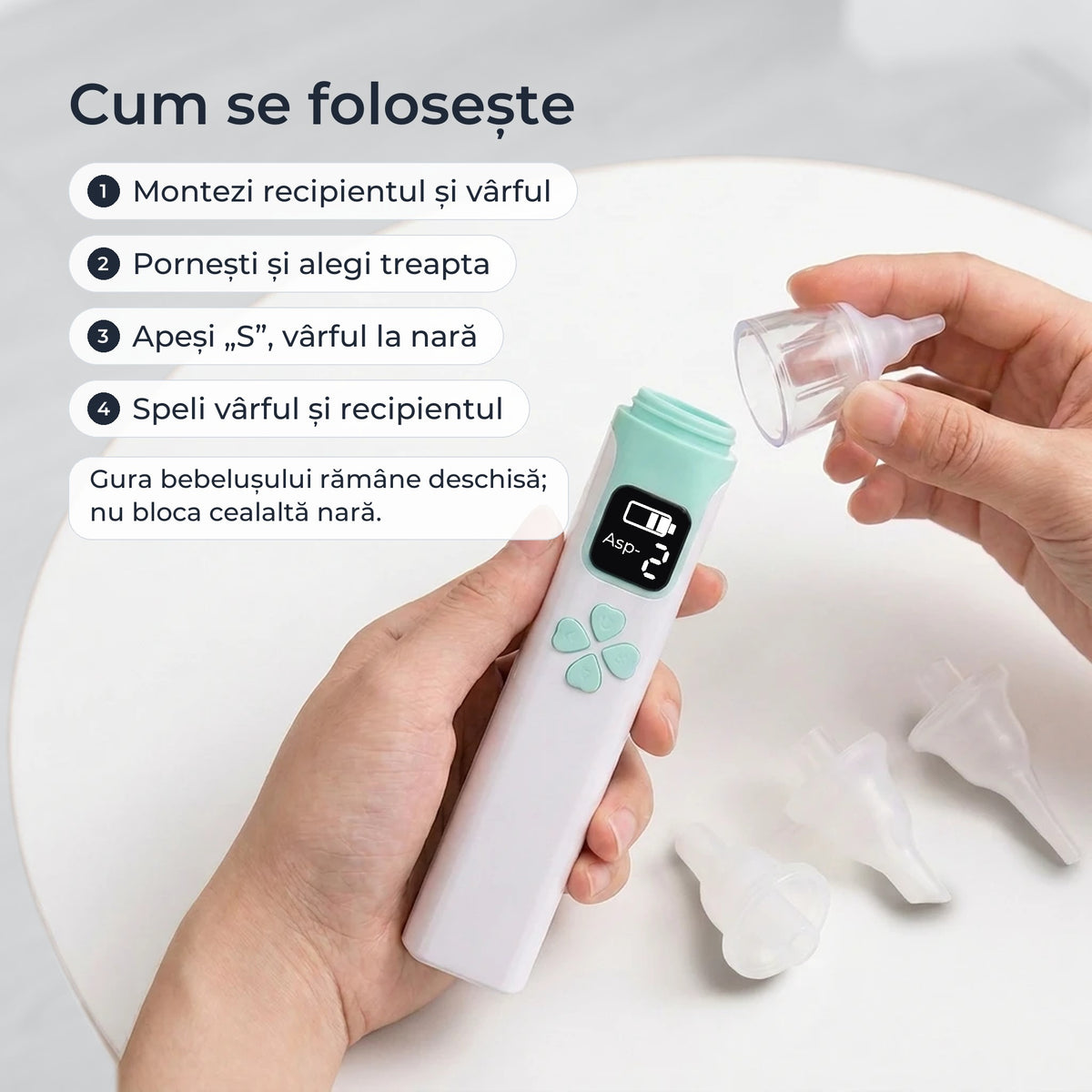 Cum se folosește aspiratorul nazal: montare, pornire, aspirare, curățare 