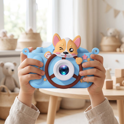 Cameră foto pentru copii cu motiv corgi, în folosință, culoare: albastru