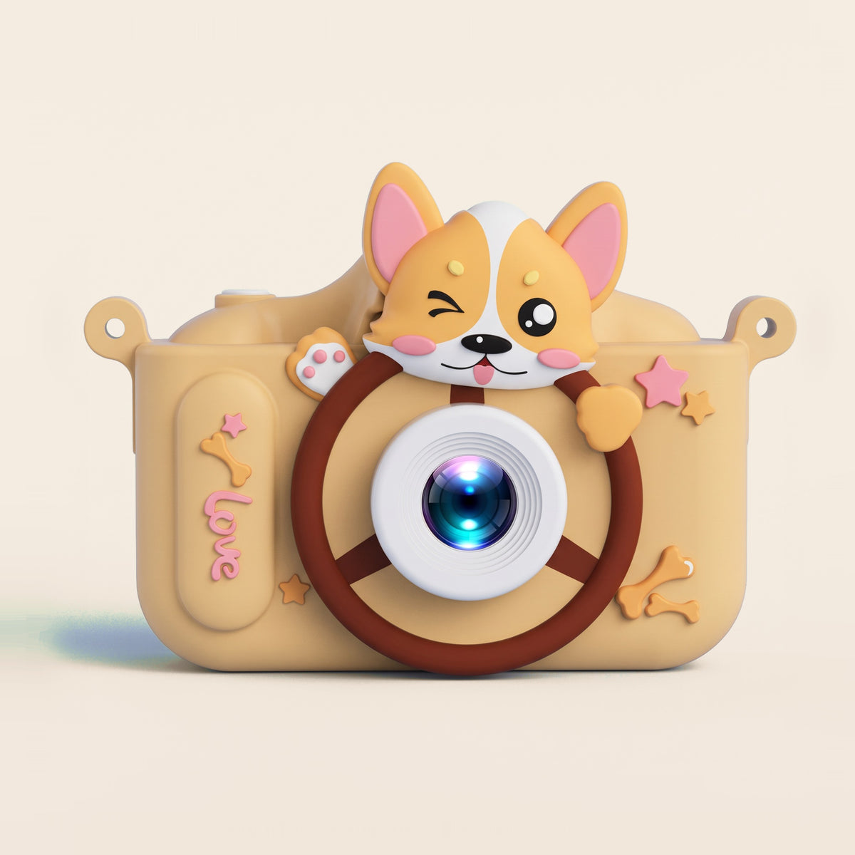 Aparat foto digital pentru copii cu motiv corgi, galben 