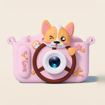 Aparat foto digital pentru copii cu motiv corgi, roz 