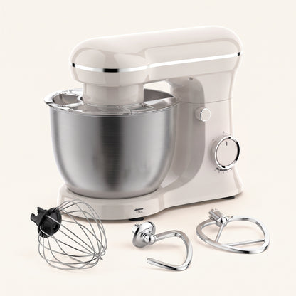 Mixer planetar alb cu bol din inox, capac antistropire, tel, cârlig și paletă 
