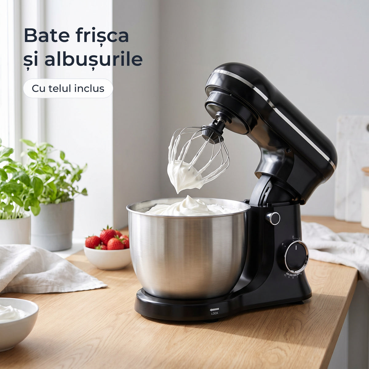Frișcă bătută cu telul mixerului planetar negru 