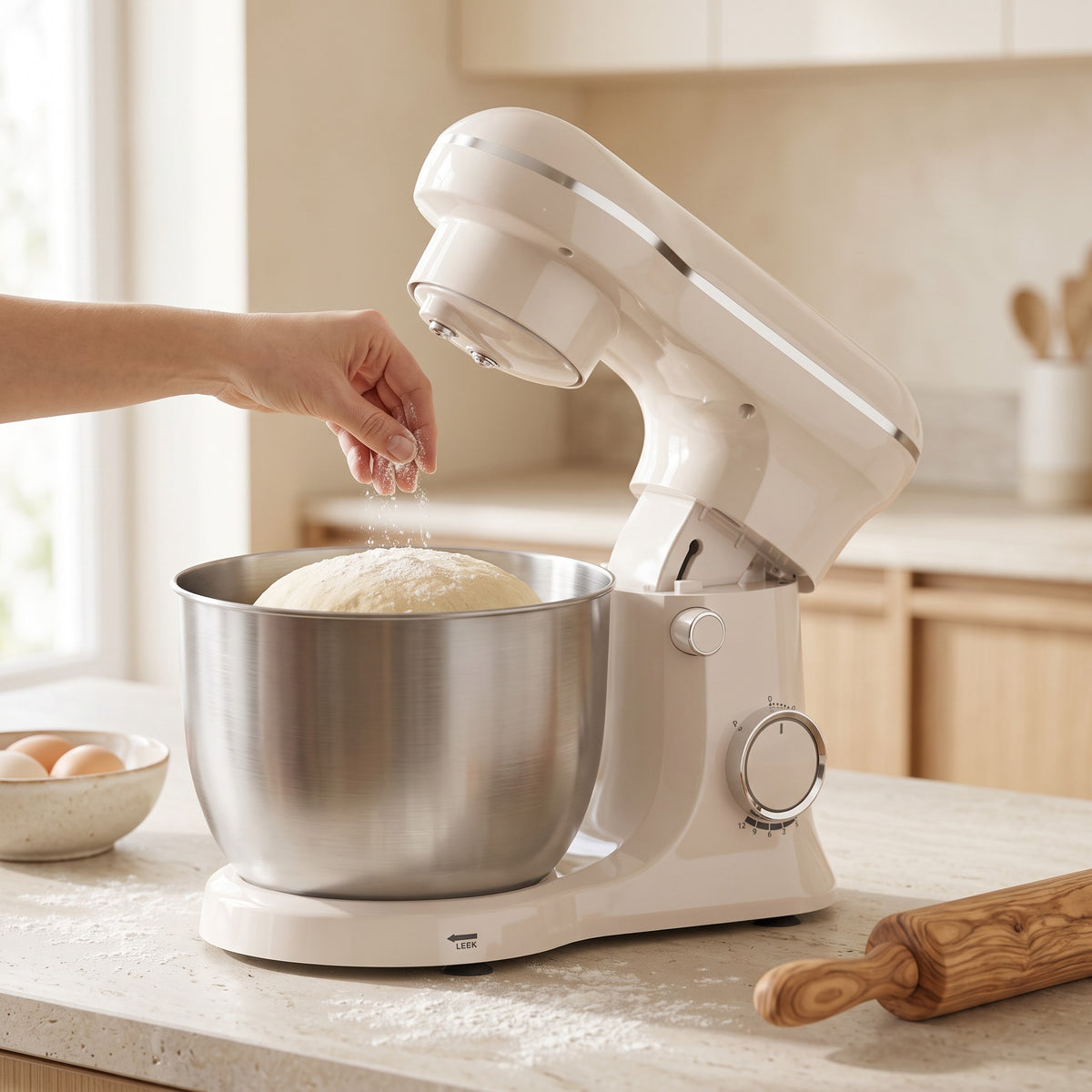 Mixer planetar 5,5 L cu bol din inox, în folosință, culoare: alb 