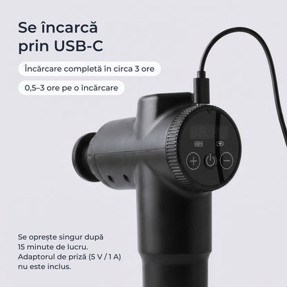 Pistol de masaj încărcat prin portul USB-C