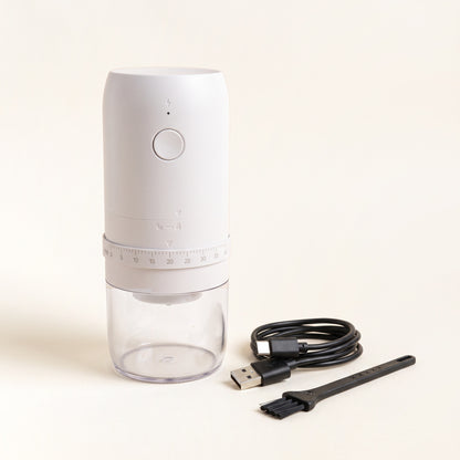 Râșniță electrică de cafea albă, cu cablu USB-C și perie de curățare 