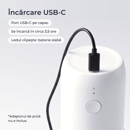 Încărcare USB-C: portul de pe capacul râșniței albe 