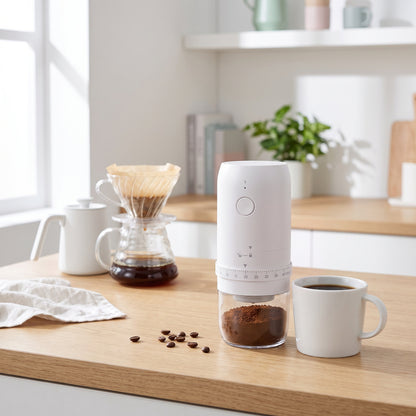 Cafea proaspăt măcinată acasă cu râșnița electrică albă 