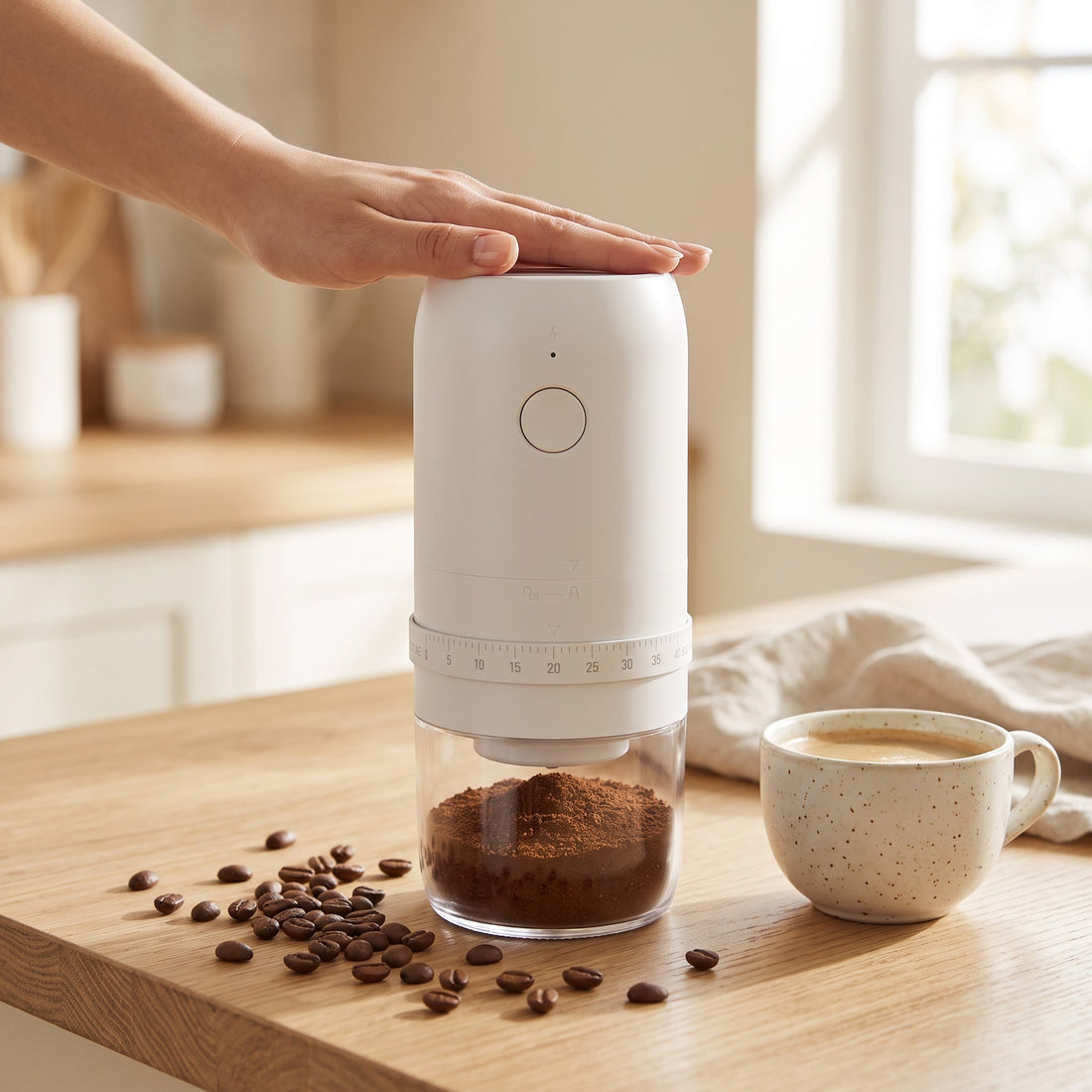 Râșniță electrică de cafea, în folosință, culoare: alb 