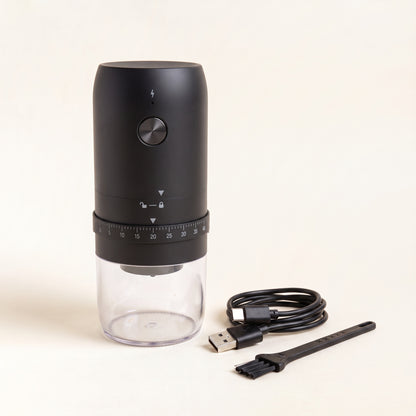 Râșniță electrică de cafea neagră, cu cablu USB-C și perie de curățare 