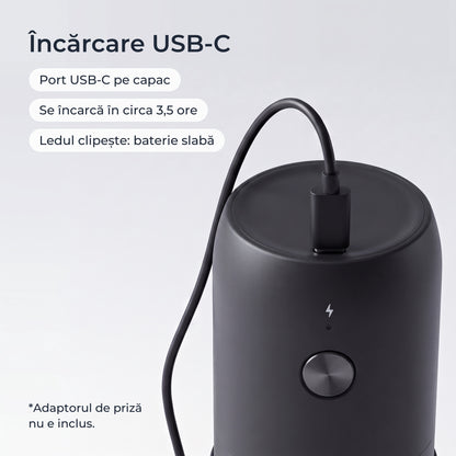 Încărcare USB-C: portul de pe capacul râșniței negre 