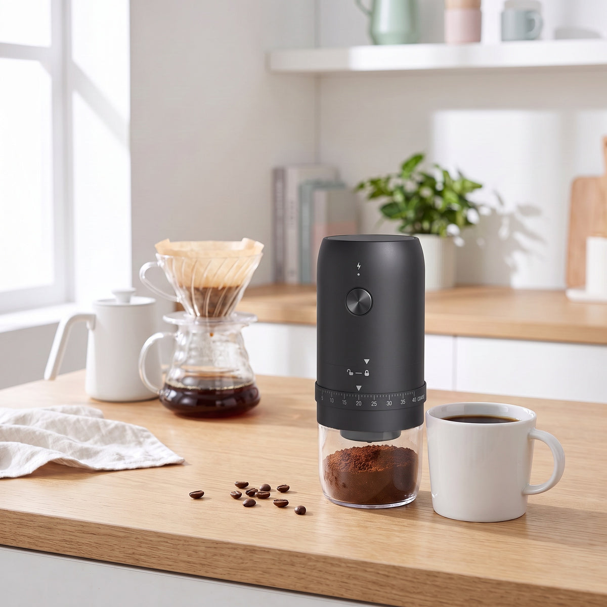 Cafea proaspăt măcinată acasă cu râșnița electrică neagră 