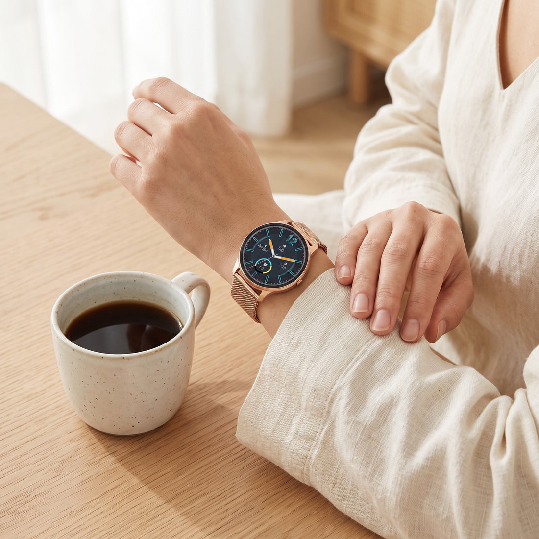 Smartwatch cu apeluri Bluetooth, în folosință, culoare: auriu 