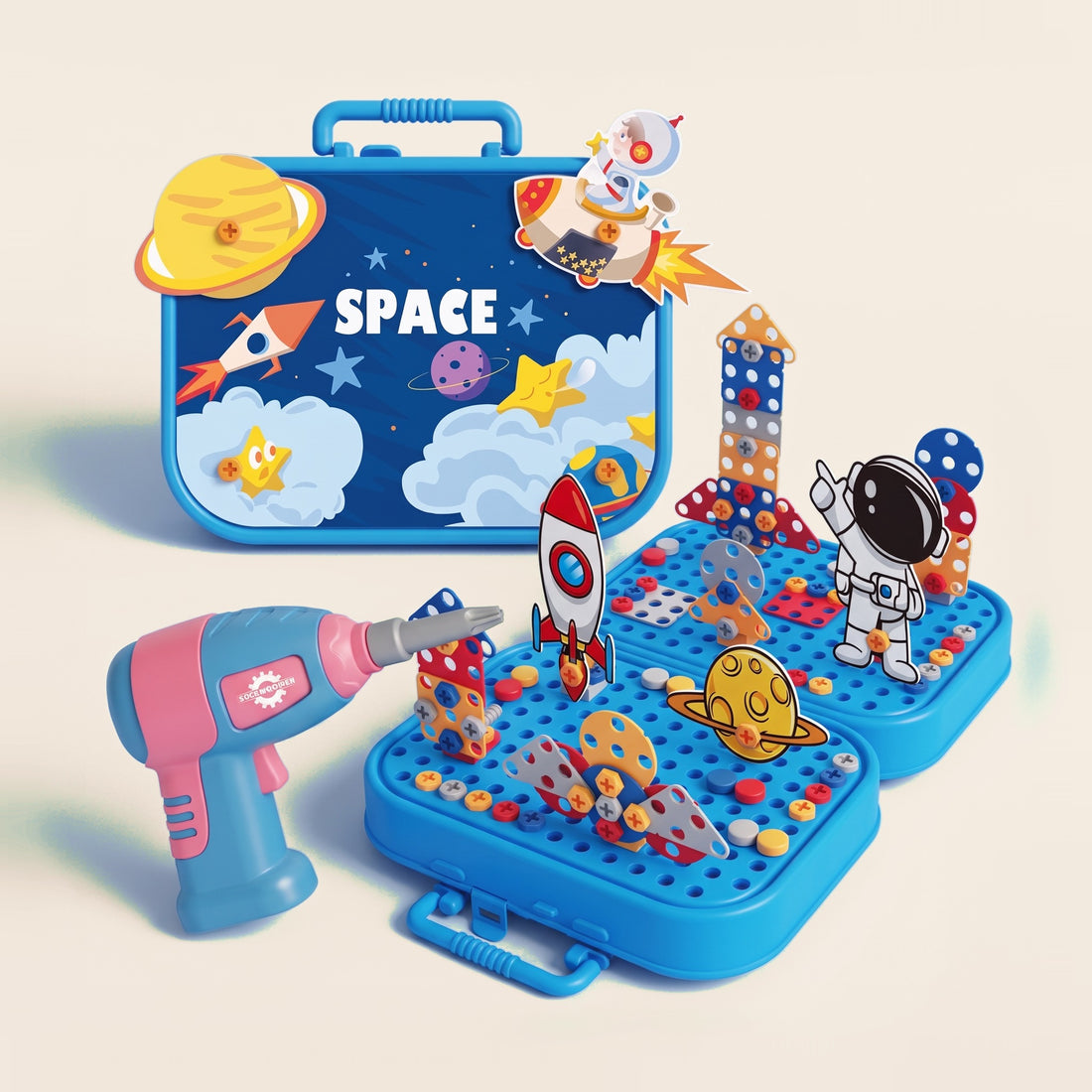 Joc de construcție STEM cu astronaut și valiză