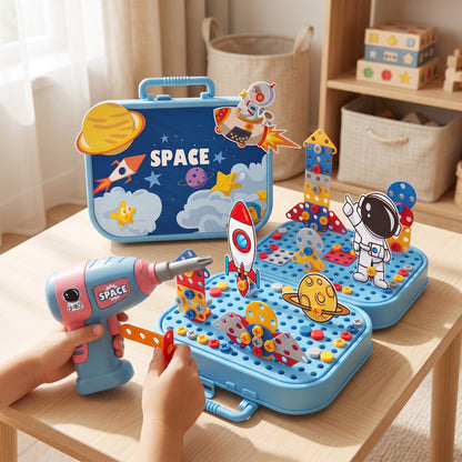 Joc de construcție STEM cu astronaut și valiză, în folosință