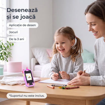Telefon educativ pentru copii, culoare: violet, desenează și se joacă, aplicație de desen și jocuri, de la 3 ani 