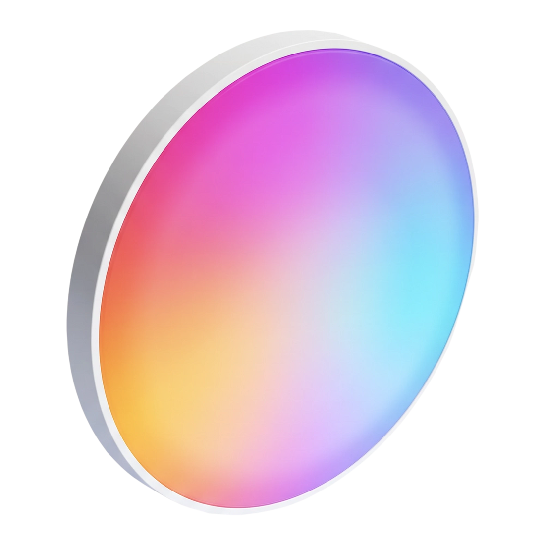 Plafonieră LED smart 30W aprinsă, cu lumină RGB în mai multe culori, vedere din lateral