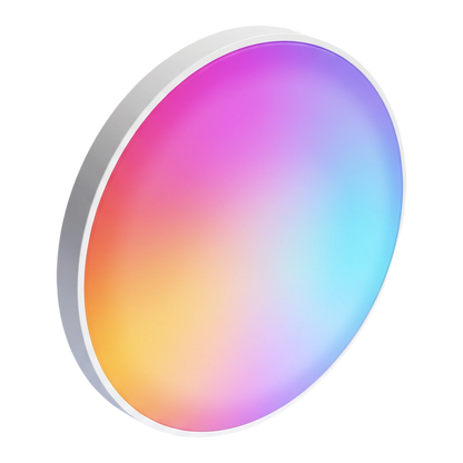 Plafonieră LED smart 30W aprinsă, cu lumină RGB în mai multe culori, vedere din lateral