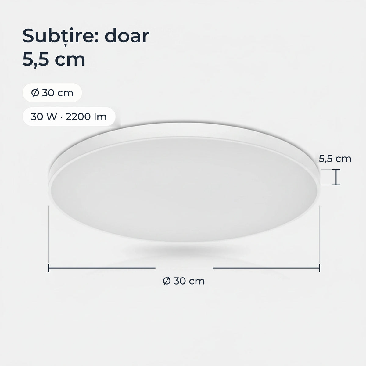 Plafonieră LED subțire de 5,5 cm, diametru 30 cm, 30 W, 2200 lm