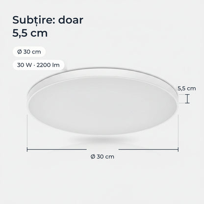 Plafonieră LED subțire de 5,5 cm, diametru 30 cm, 30 W, 2200 lm